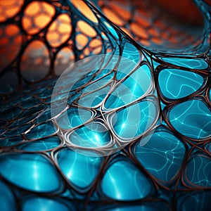 Artificial Web Pattern: Dark Aquamarine And Orange 3d Render