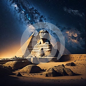 Artificially Generated Nighttime Scene of the Great Sphinx of Giza