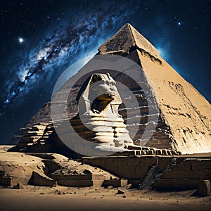 Artificially Generated Nighttime View of the Great Pyramid and Sphinx