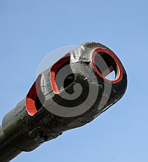 Artillery gun barrel closeup. Second World War