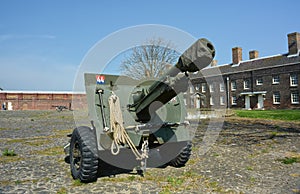 Artillery gun on displayon parade ground. Tilbury Fort. UK