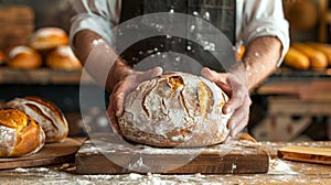 Artisan Baker with Fresh Bread. AI generated