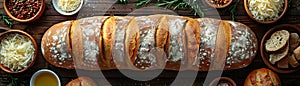 Artisan bread and ingredients on a rustic table