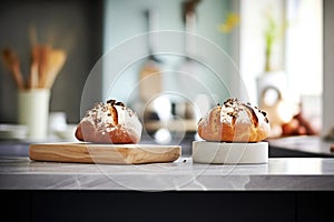 artisan bread loaves with flourdusted baking stone