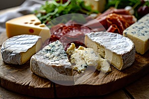 Artisan Cheese Selection on Wooden Board.