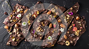 Artisan Chocolate Bars with Nuts, Dried Fruit, and Edible Flowers