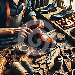 Artisan Crafting Elegant Leather Shoes in a Traditional Workshop