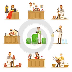 Artisan Craftsmanship Masters, Adult People And Craft Hobbies And Professions Set Of Vector Illustrations.