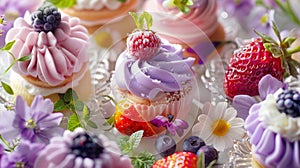 Artisan Cupcakes with Berries and Floral Accents