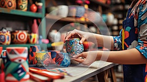 Artisan Experimenting With Bold Colors and Patterns in Craft Studio