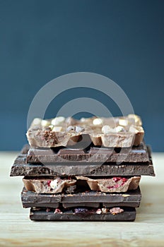 Artisan handmade chocolate. Chocolate bars with dried fruit