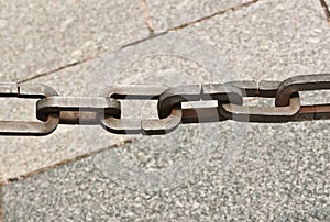 Artisan, handmade steel, chain links as a barrier to tourist from a private location Madrid, Spain