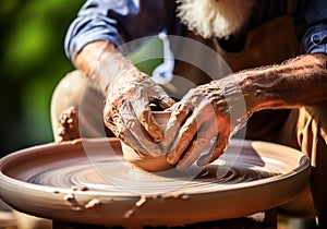 Artisan potter creating clay pieces. Traditional crafts. Handmade. AI generated