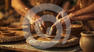 Artisan Potter Shaping Clay on Pottery Wheel. Resplendent.