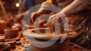 Artisan Potter Shaping Clay on Pottery Wheel. Resplendent.