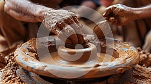 Artisan Potter Shaping Clay on Pottery Wheel. Resplendent.