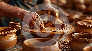 Artisan Potter Shaping Clay on Pottery Wheel. Resplendent.