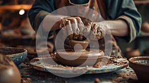 Artisan Potter Shaping Clay on Pottery Wheel. Resplendent.