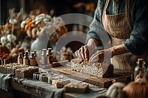 Artisan Soap Making with Natural Ingredients in a Rustic Setting Generative AI