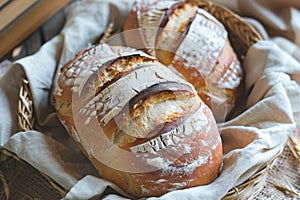 Artisan Sourdough Bread on Rustic Table with Wheat Stalks