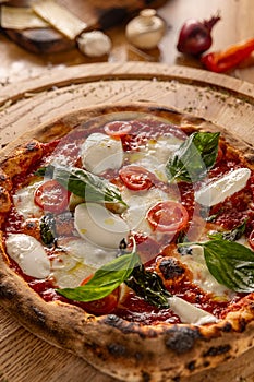 Artisan wood fired margherita pizza photo