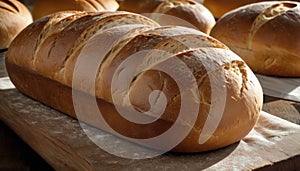 Artisanal Bread Loaves on Bakery Counter