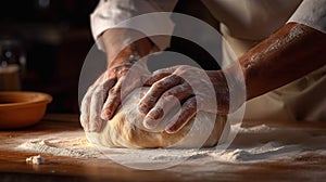 Artisanal Breadmaking. Macro Shot of Dough Kneading. Generative AI