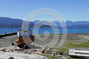 Artisanal fishing boats in HualaiuÃ©, Los Lagos region, Southern Chile