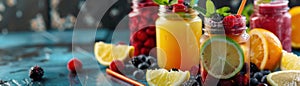 Artisanal juice bar scene vibrant juices in mason jars