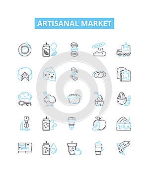 Artisanal market vector line icons set. artisanal, market, artisan, produce, handmade, local, farmers illustration
