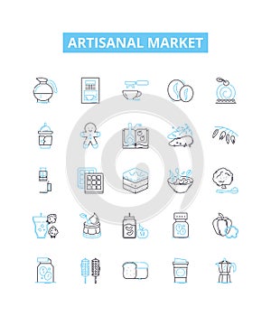Artisanal market vector line icons set. artisanal, market, artisan, produce, handmade, local, farmers illustration