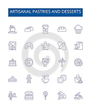 Artisanal pastries and desserts line icons signs set. Design collection of Confections, Pastries, Desserts, Artisanal