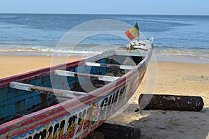 Artisanal wooden fishing boats pirogues in the village of Ngaparou, Petite CÃ´te, Senegal