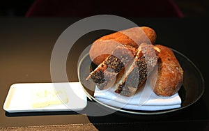 Artisian bread served in gourmet restaurant