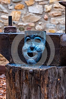 Artisian mask in Montblanc village on Tarragona, Catalonia photo