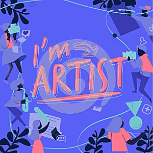 Artist career icon illustration with `I am artist` text design. typographic - vector illustration