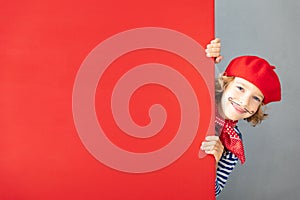 Artist child holding banner blank