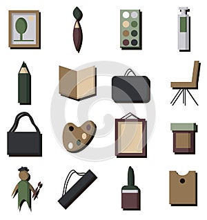 Artist creativity icons set volume with shadows