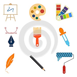 Artist design concept set with art tools and materials flat icons isolated