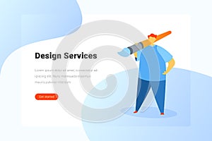 Artist Designer Holding paintbrush Flat vector illustration. Landing Page design template