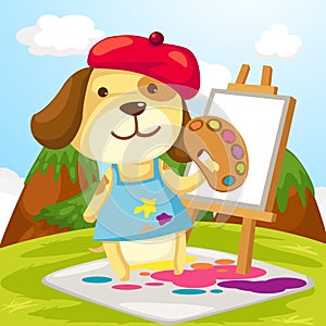 Artist dog painting