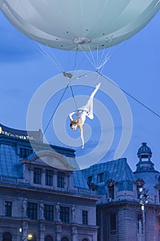 Artist doing acrobatics in the air