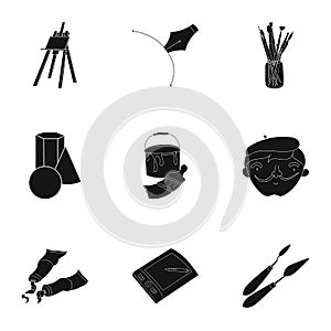 Artist and drawing set icons in black style. Big collection of artist and drawing vector
