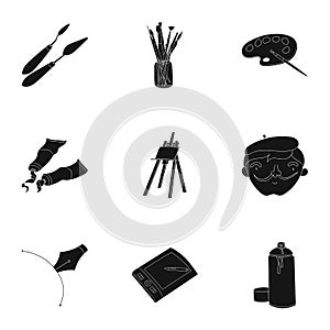 Artist and drawing set icons in black style. Big collection of artist and drawing vector symbol stock illustration