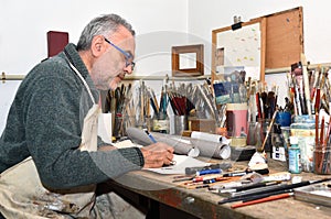 Artist drawing in the studio