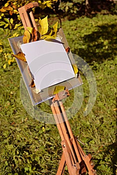 Artist easel in a city park