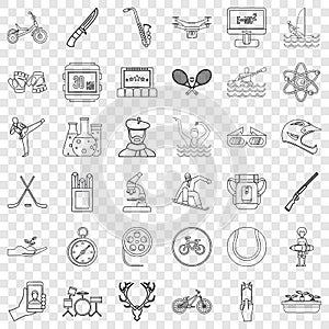 Artist icons set, outline style
