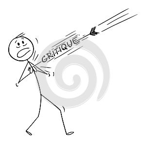 Artist, Novelist, Writer or Author Hit by Critique, Vector Cartoon Stick Figure Illustration