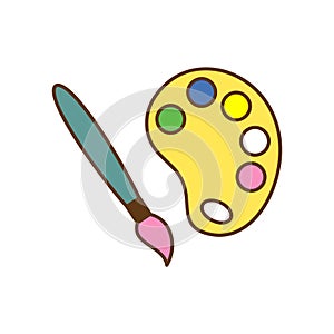 Artist paint palette with brush icon cartoon
