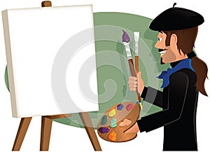 Artist painting a blank canvas